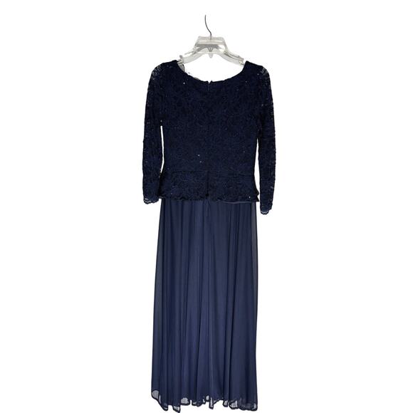 Jackie Jon New York 8 Navy Blue Lace Formal Dress Beaded Belt Wedding - Picture 2 of 14